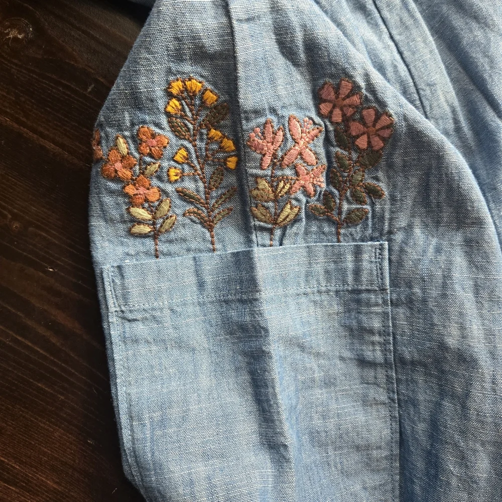 Little Co Girls Sz 8 Embroidered Floral 100% Organic Cotton Wide Leg Romper NWT - Picture 3 of 6